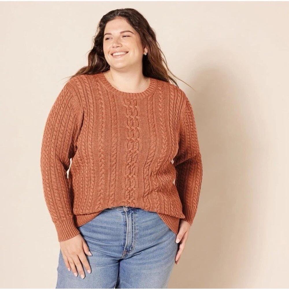 Amazon Essentials Fisherman Cable Knit Sweater Womens Plus Size 3X Clay Rust NEW
